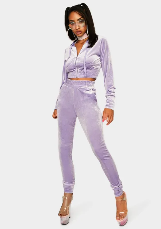 Lavender Obsessed With Me Velour Tracksuit sold by Dolls Kill