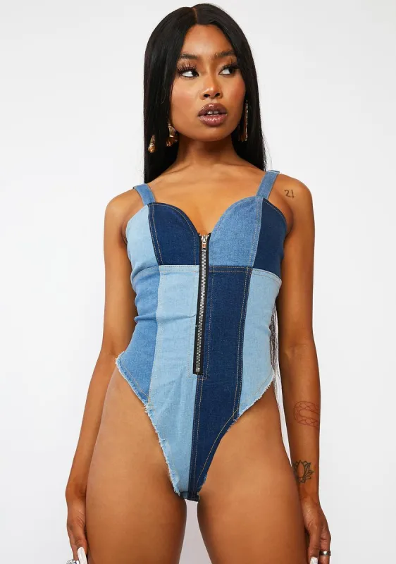 Rule Number One Denim Bodysuit sold by Dolls Kill
