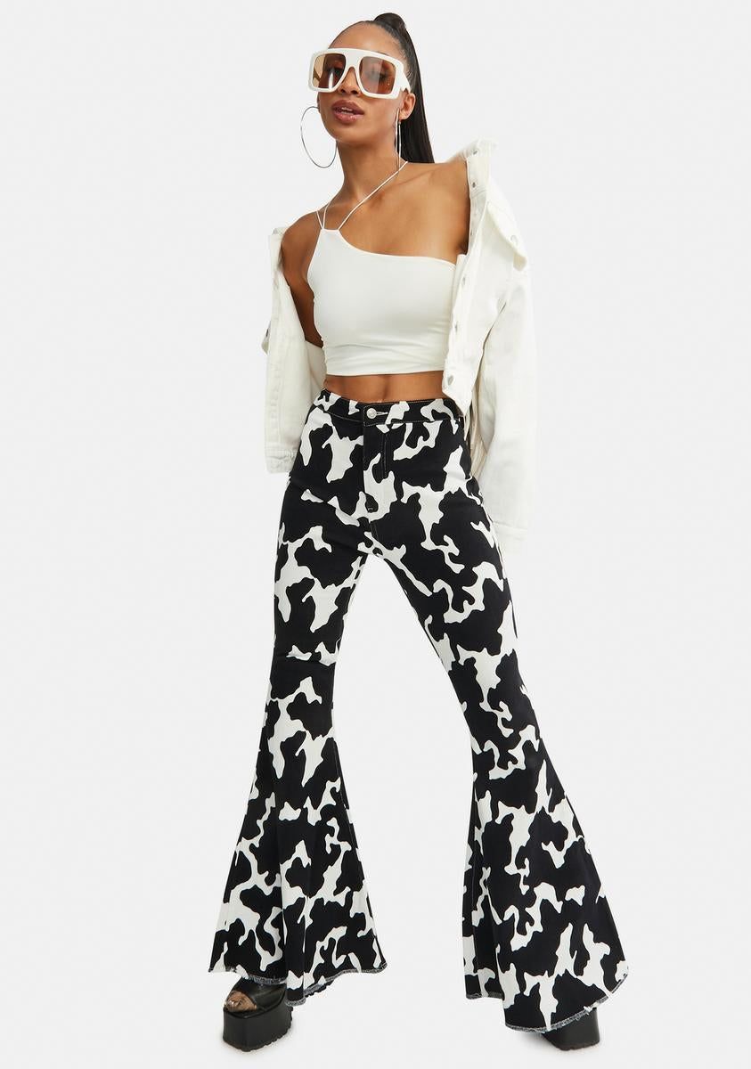 Causal Cow Print Bell Bottom Pants sold by Dolls Kill product image thumbnail 3