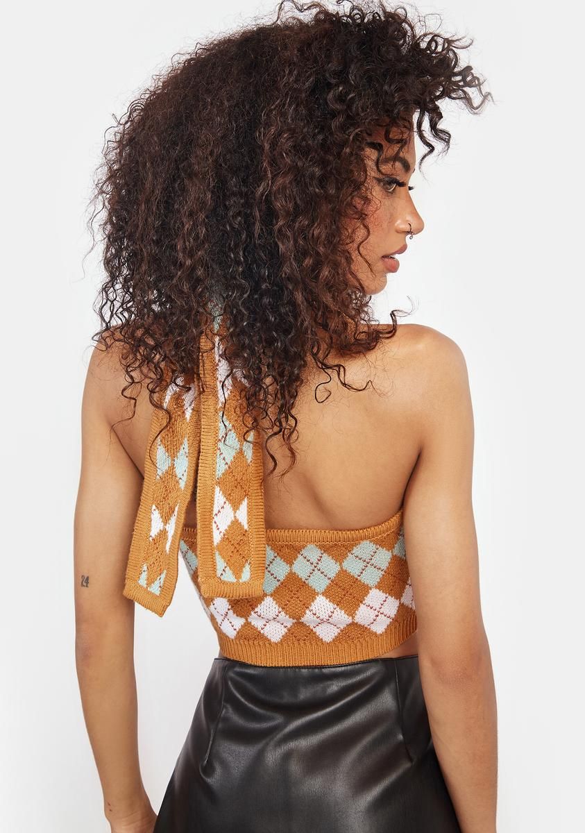 Tan Argyle Crop Top sold by Dolls Kill product image thumbnail 4