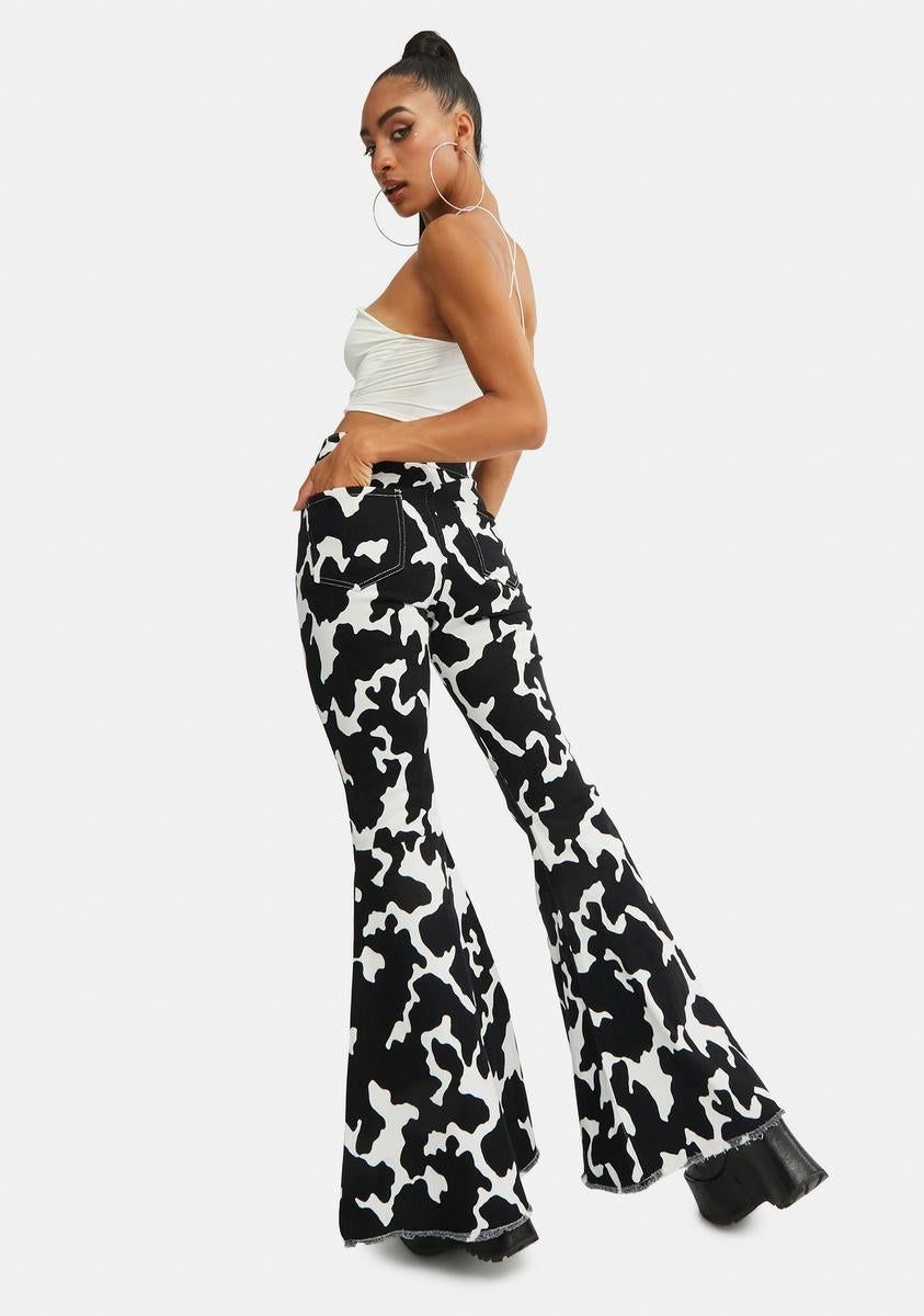 Causal Cow Print Bell Bottom Pants sold by Dolls Kill product image thumbnail 4