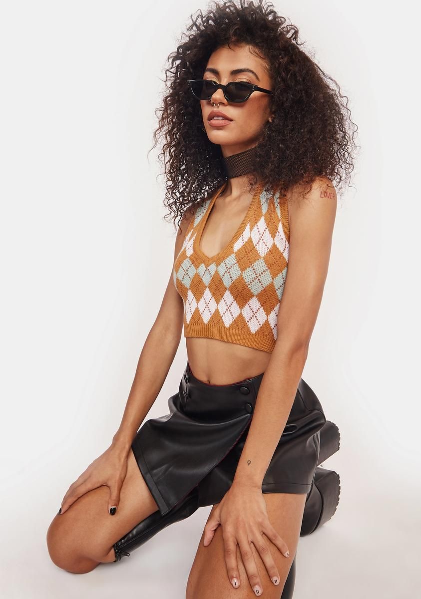 Tan Argyle Crop Top sold by Dolls Kill product image thumbnail 2