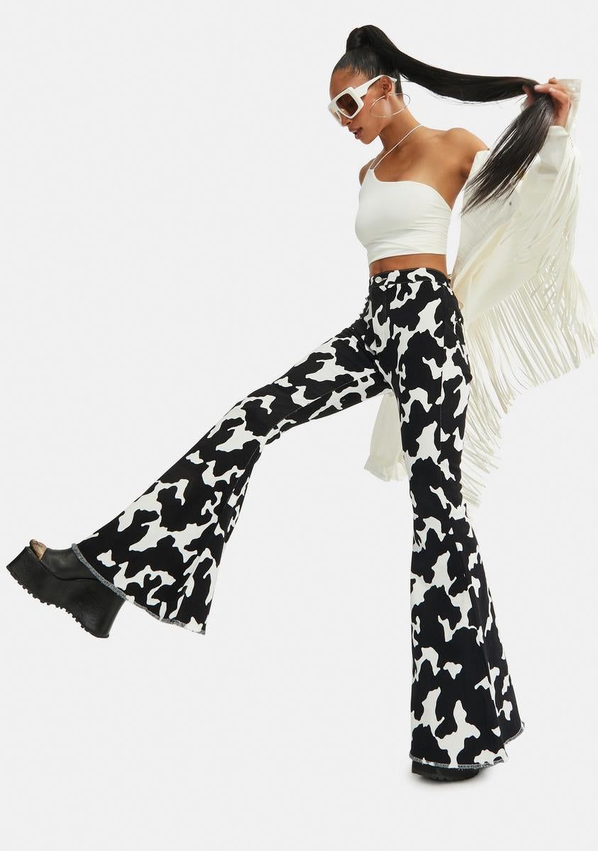 Causal Cow Print Bell Bottom Pants sold by Dolls Kill product image thumbnail 2