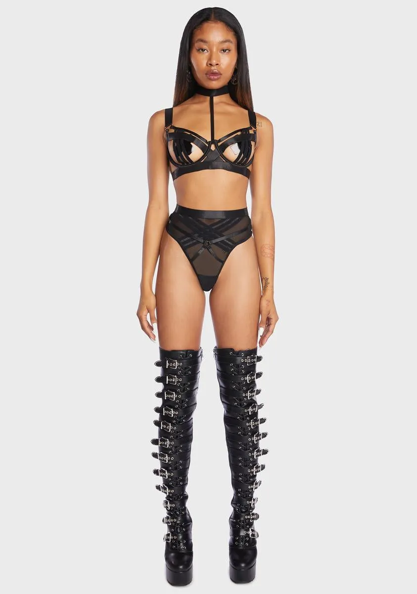 Bondage Stripe 2 Piece Choker Lingerie Set sold by Dolls Kill