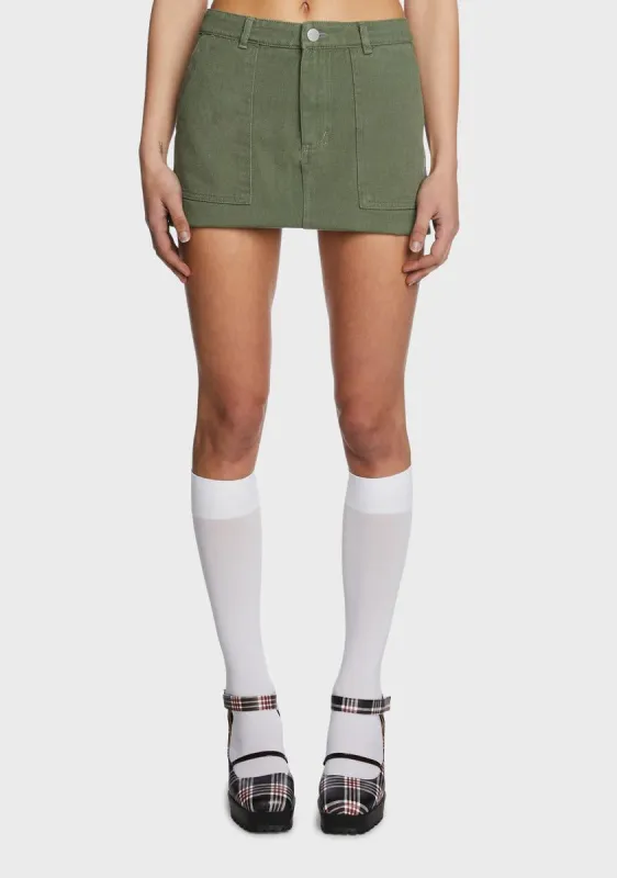 Olive Twill Cargo Mini Skirt sold by Dolls Kill