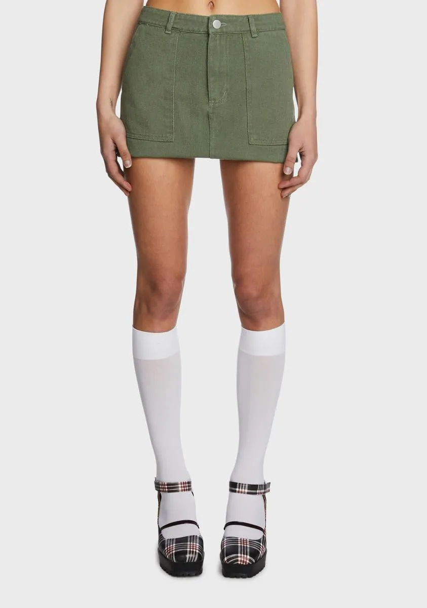 Olive Twill Cargo Mini Skirt sold by Dolls Kill