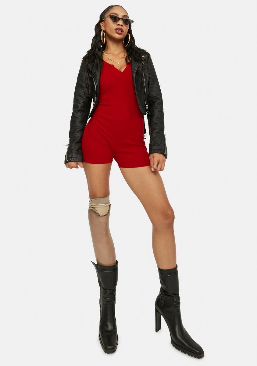 Rust Casual Cutie Notched V-Neck Tank Romper sold by Dolls Kill product image thumbnail 3