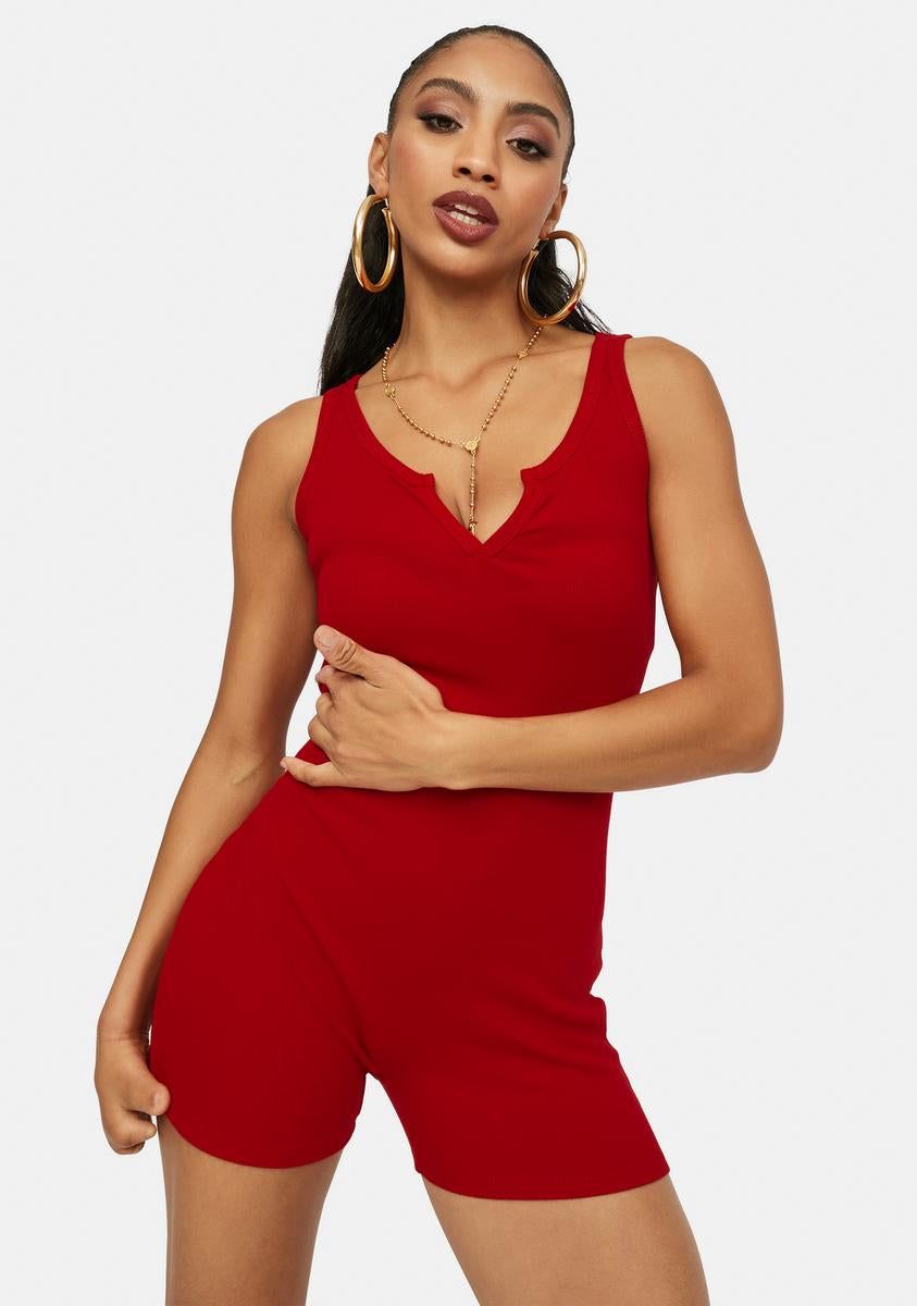 Rust Casual Cutie Notched V-Neck Tank Romper sold by Dolls Kill