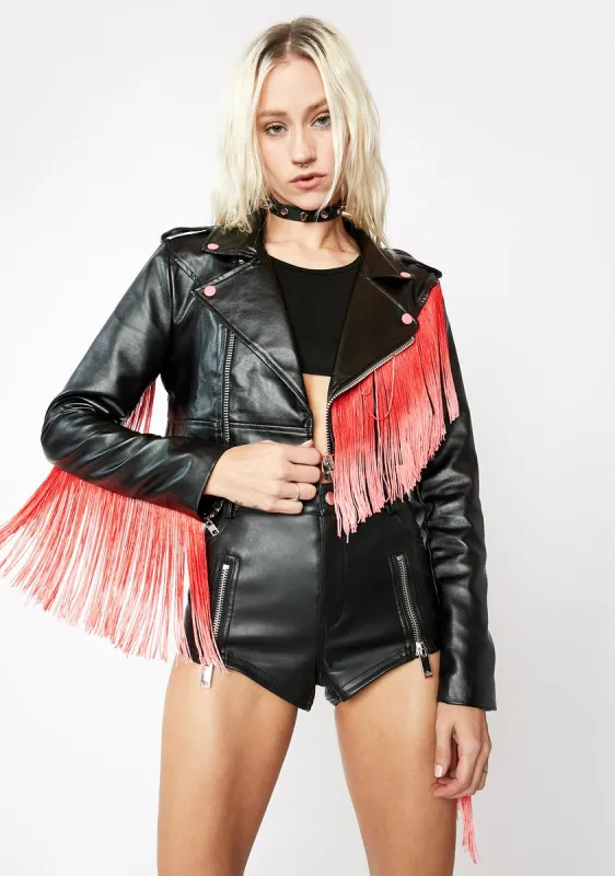 Cherry Bite The Dust Fringe Moto Jacket sold by Dolls Kill