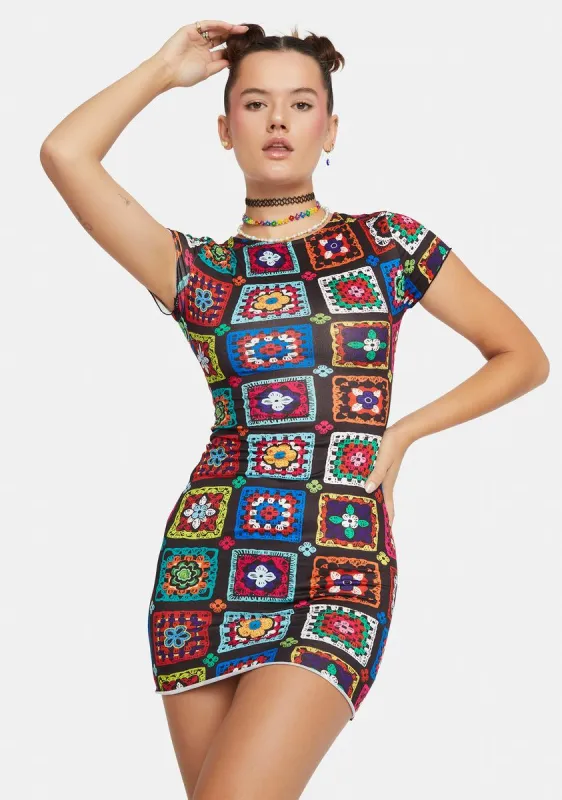 Retro Realness Crochet Print Dress sold by Dolls Kill