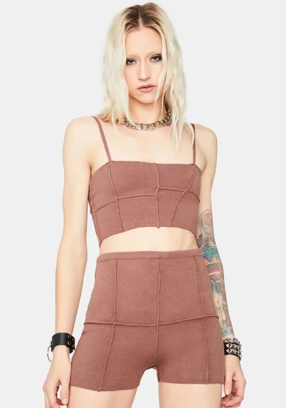 Mocha Quiet Moment Patchwork Lounge Shorts Set sold by Dolls Kill