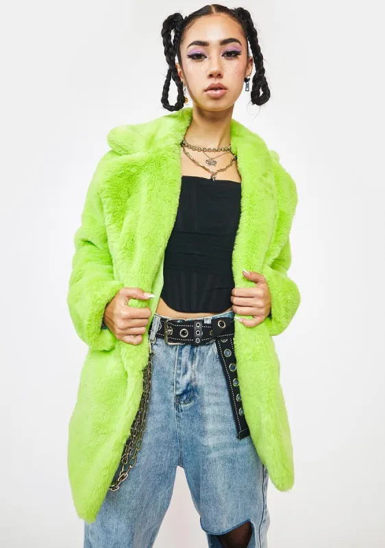 Lime Green Hendrix Faux Fur Coat sold by Dolls Kill