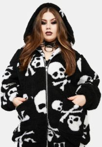 Plus Skull On My Sleeve Sherpa Jacket sold by Dolls Kill
