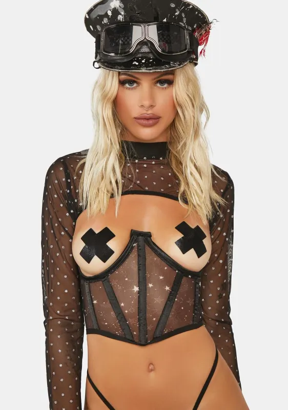 Lavish Celestial Mesh Open Cup Waist Cincher sold by Dolls Kill