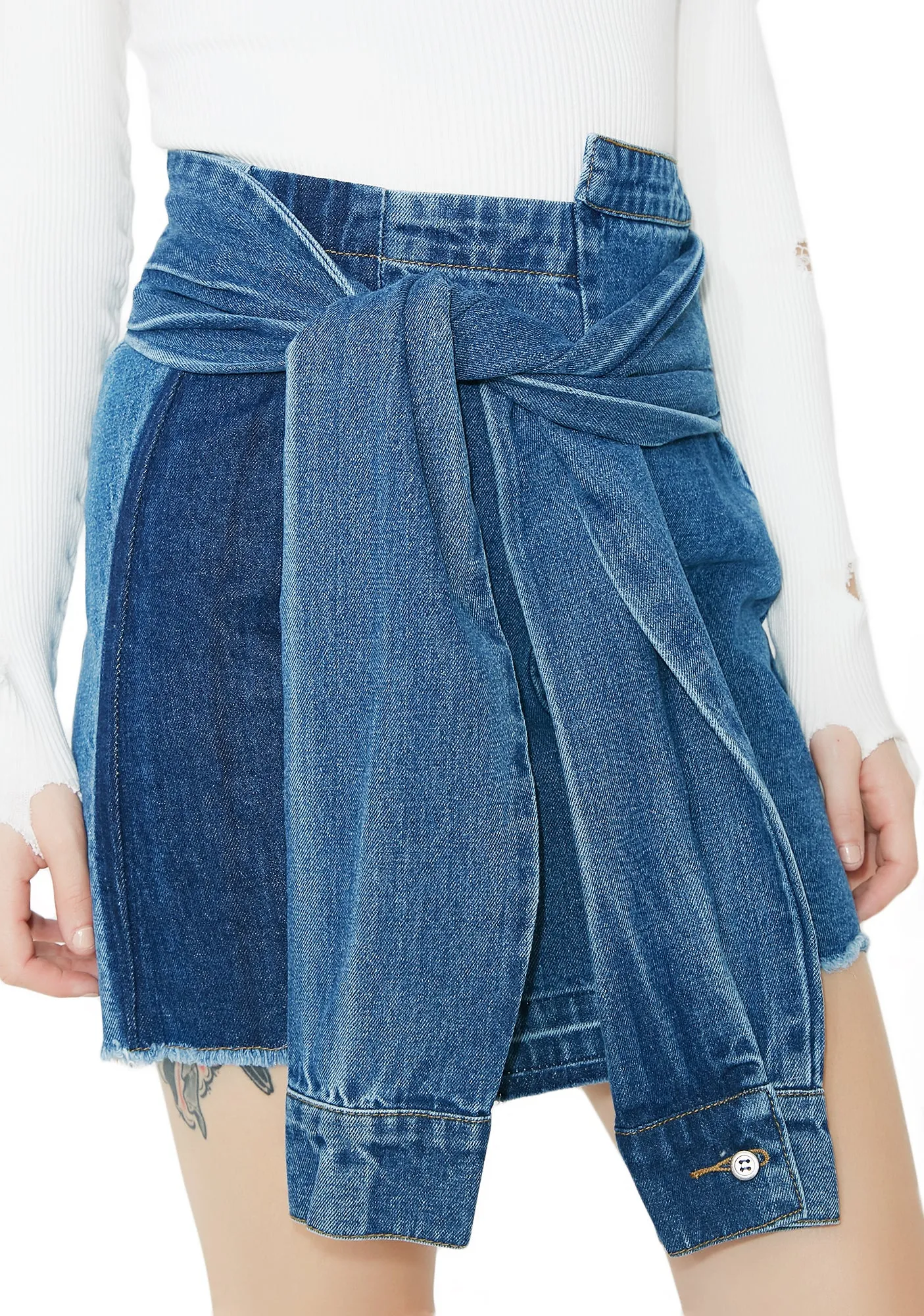 Not Trippin’ Denim Skirt sold by Dolls Kill