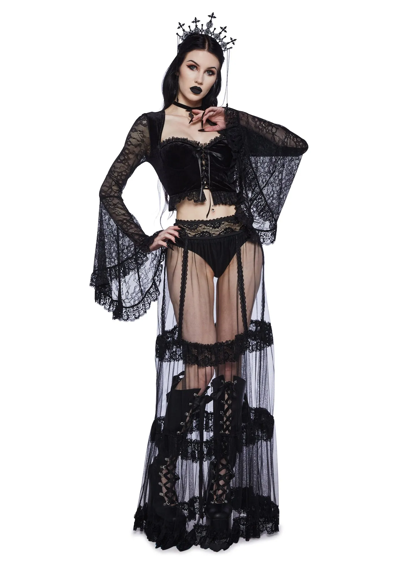 Private Misery Velvet Crop Top - Lace sold by Dolls Kill product image thumbnail 5