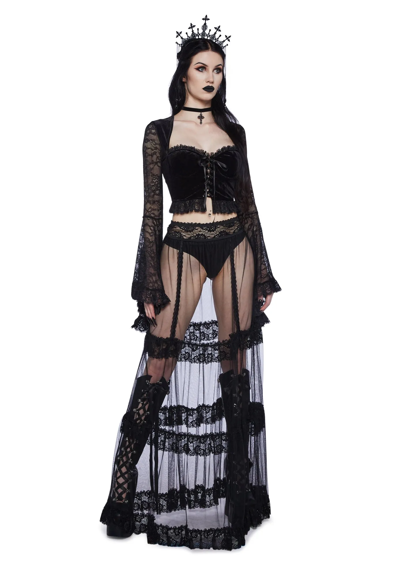 Private Misery Velvet Crop Top - Lace sold by Dolls Kill product image thumbnail 2