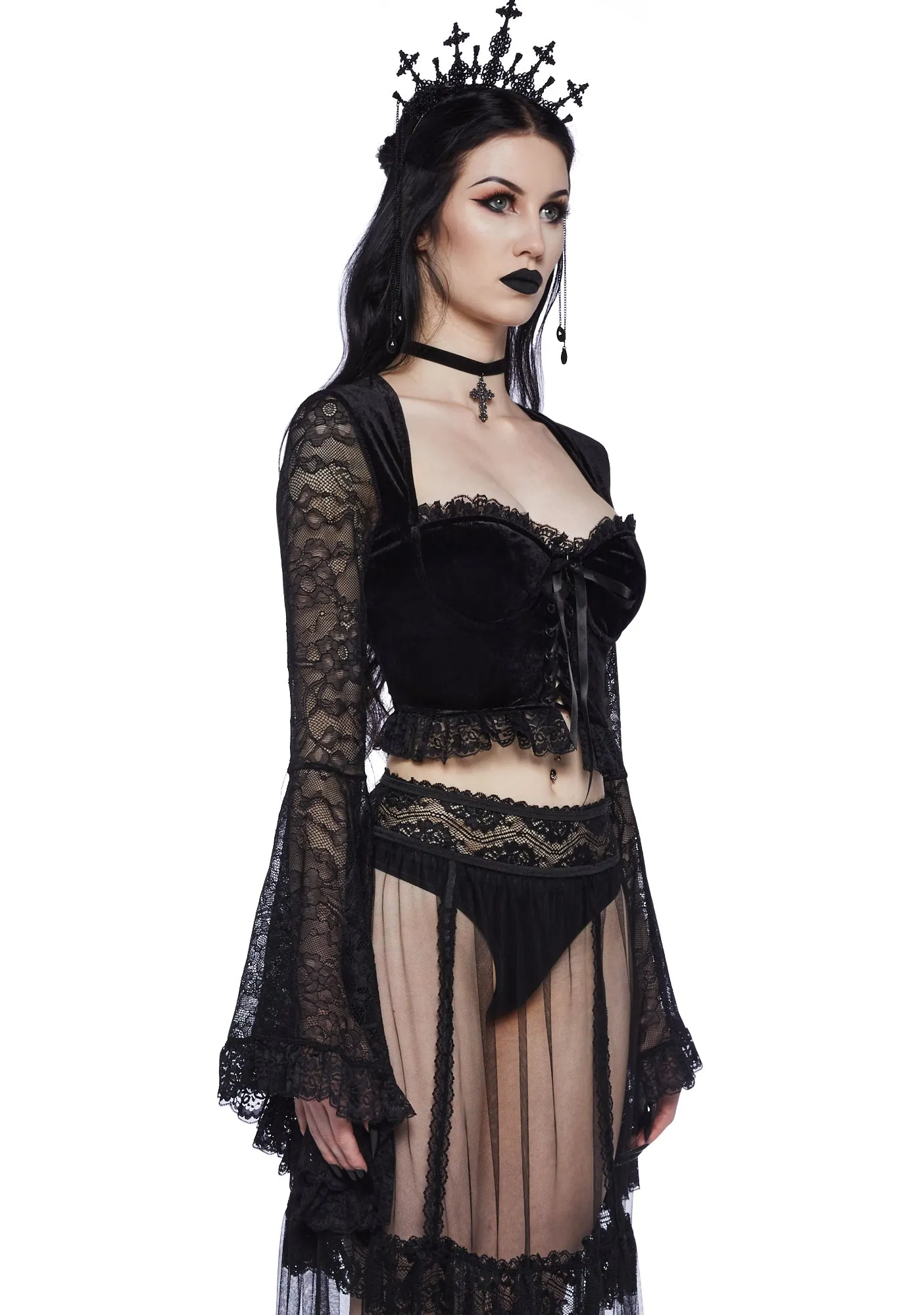 Private Misery Velvet Crop Top - Lace sold by Dolls Kill product image thumbnail 3