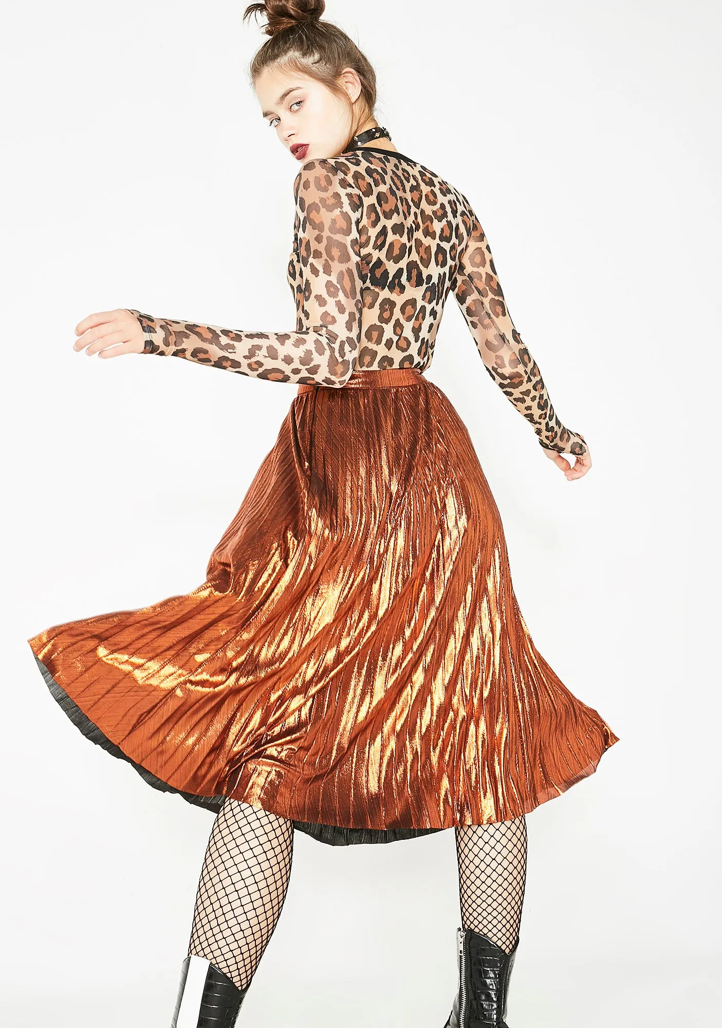 Caramel Tipsy Twirl Metallic Skirt sold by Dolls Kill product image thumbnail 4