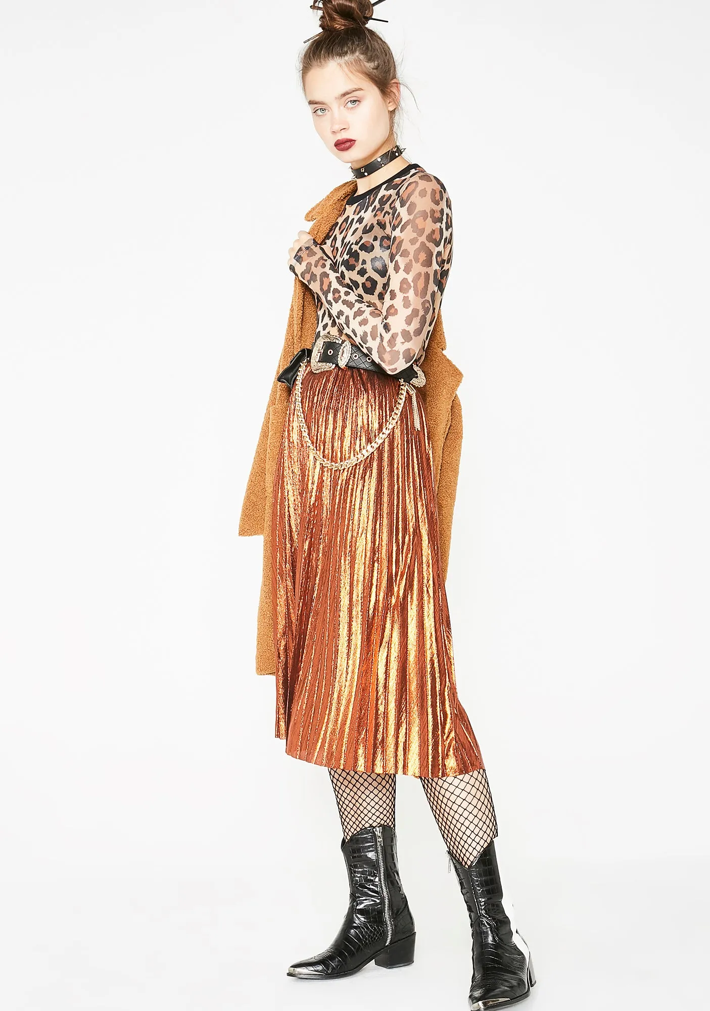 Caramel Tipsy Twirl Metallic Skirt sold by Dolls Kill product image thumbnail 5