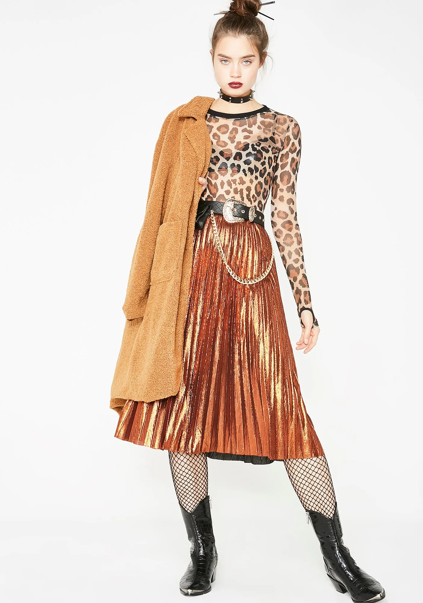 Caramel Tipsy Twirl Metallic Skirt sold by Dolls Kill product image thumbnail 2