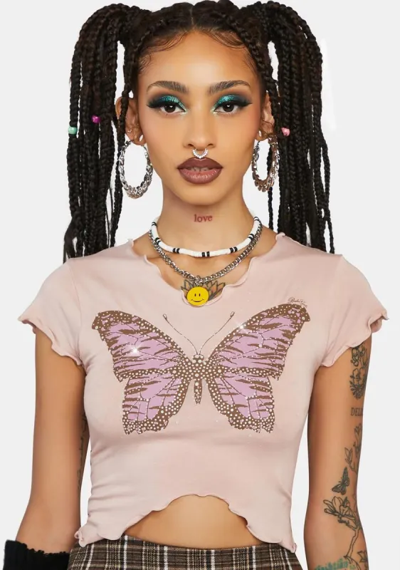 Butterfly Glitter Baby Tee sold by Dolls Kill