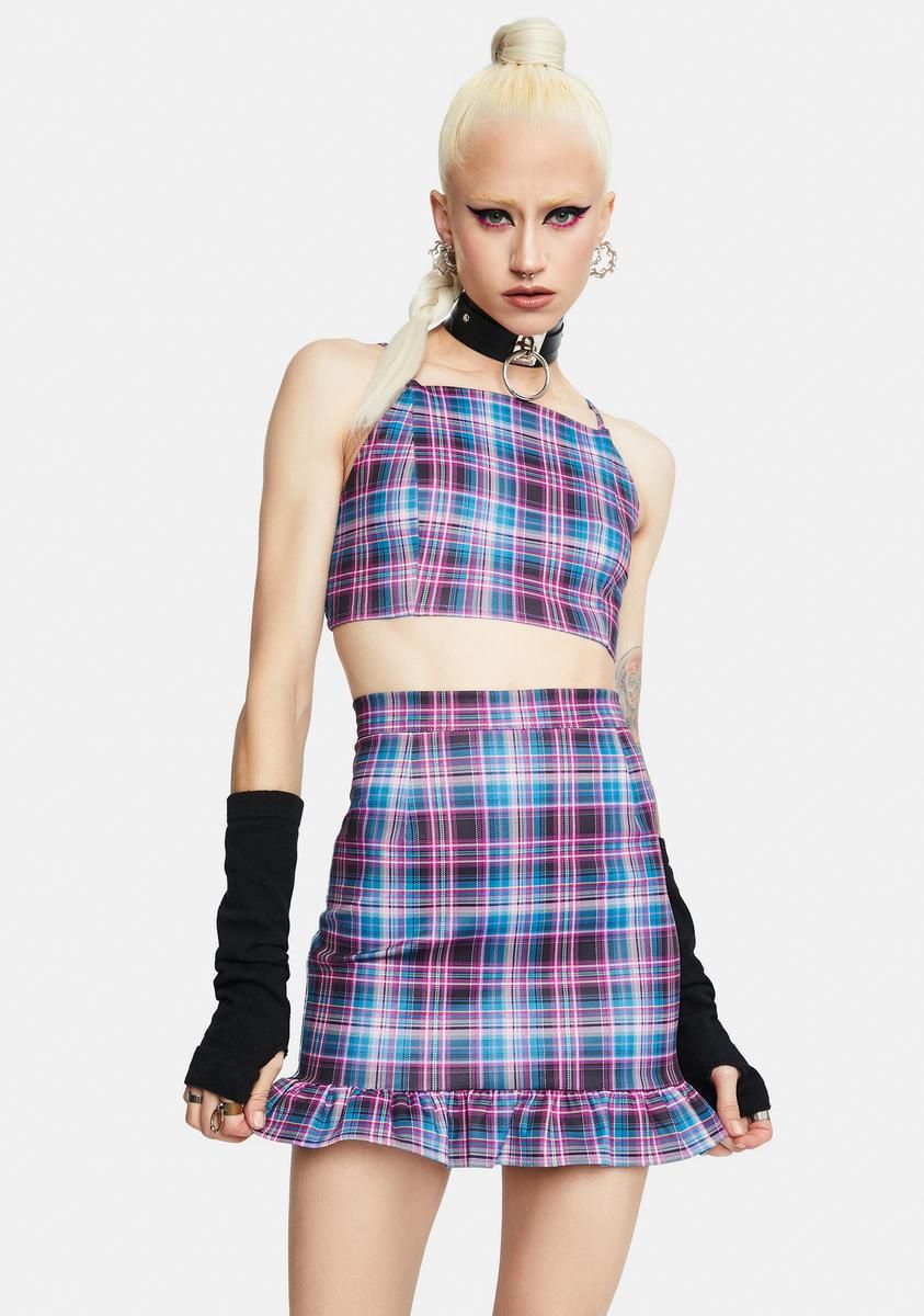 Back 2 School Baddie Plaid Skirt Set sold by Dolls Kill