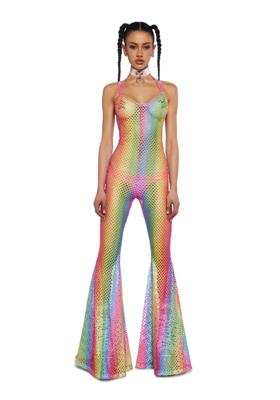 Wired Seduction Fishnet Jumpsuit - Rainbow sold by Dolls Kill
