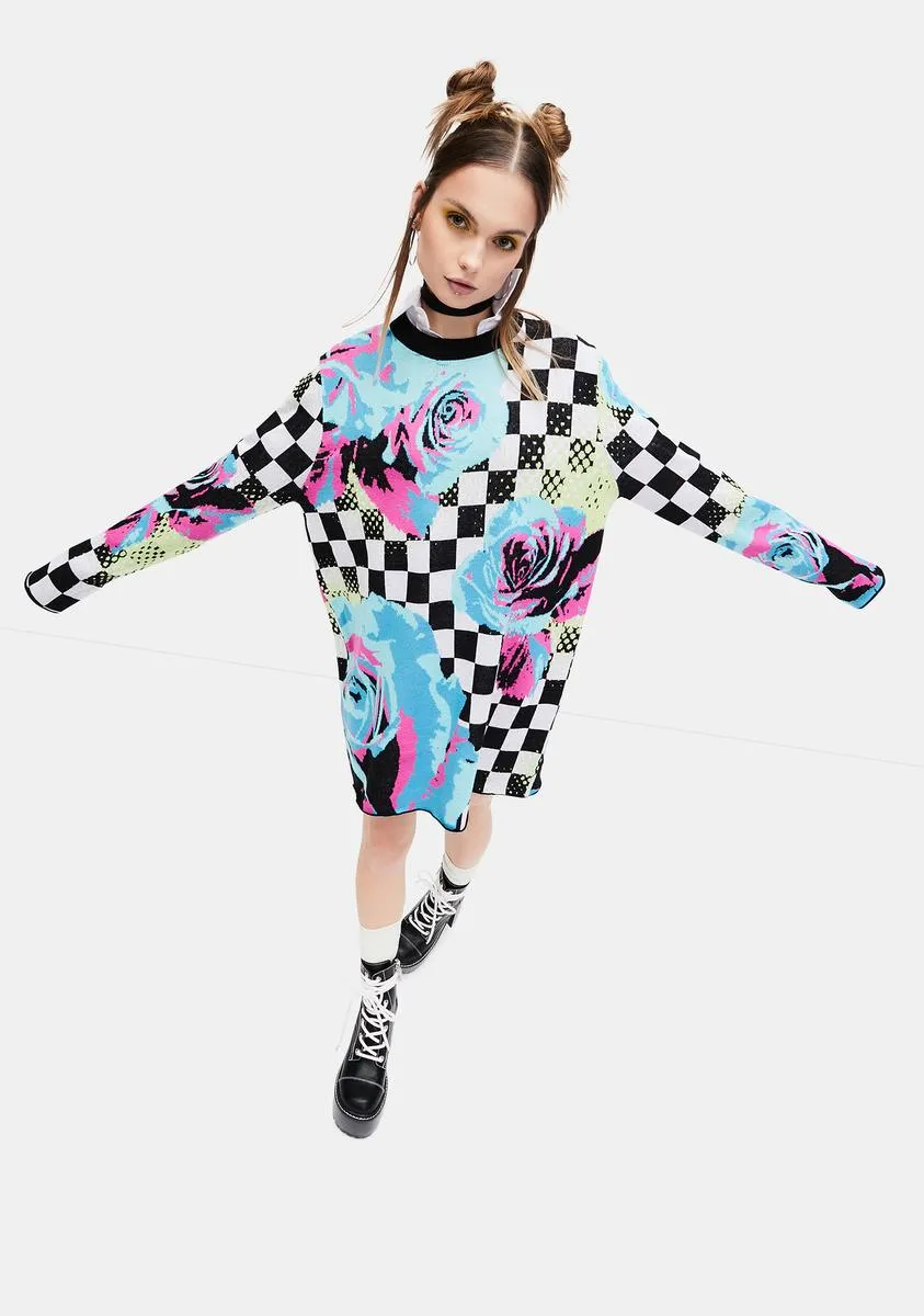 Dream Drifting Checkered Floral Sweater sold by Dolls Kill product image thumbnail 3
