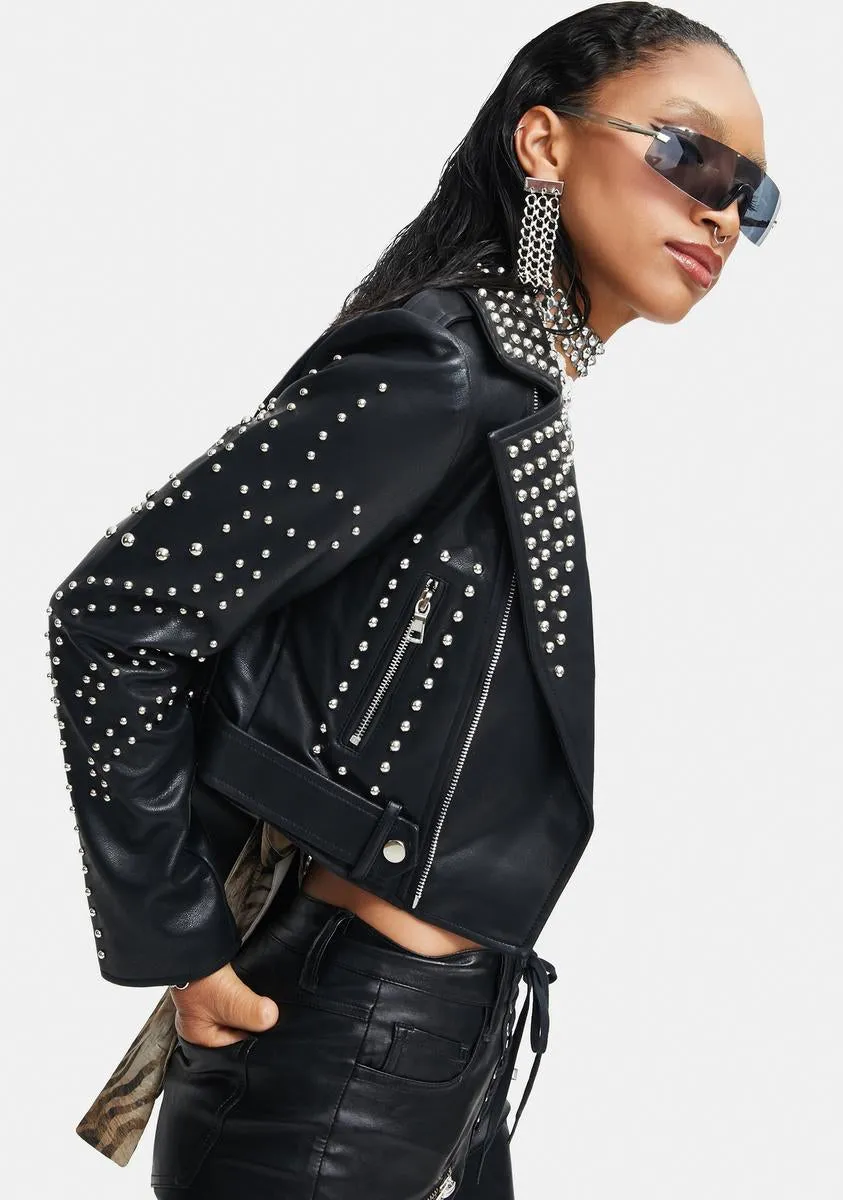 Bella Vita Cropped Studded Moto Jacket sold by Dolls Kill product image thumbnail 2