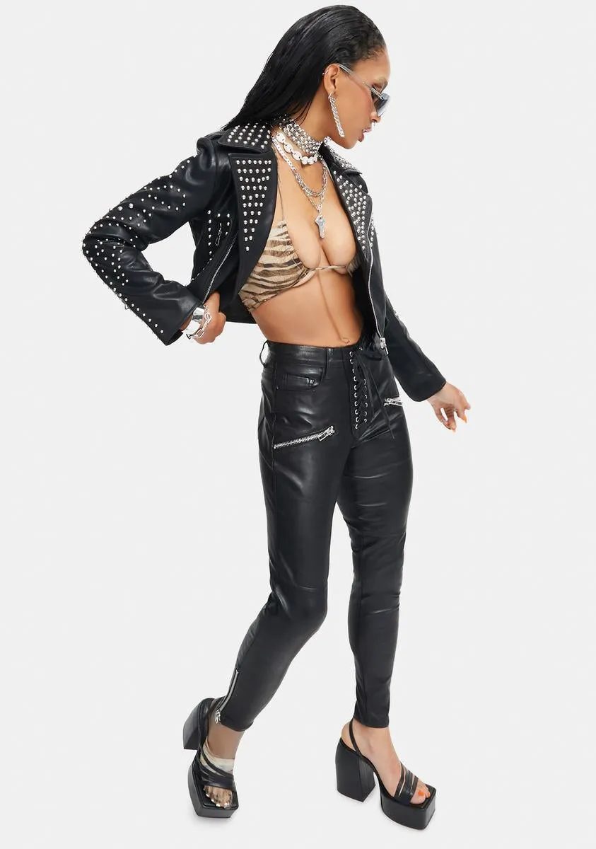 Bella Vita Cropped Studded Moto Jacket sold by Dolls Kill product image thumbnail 3