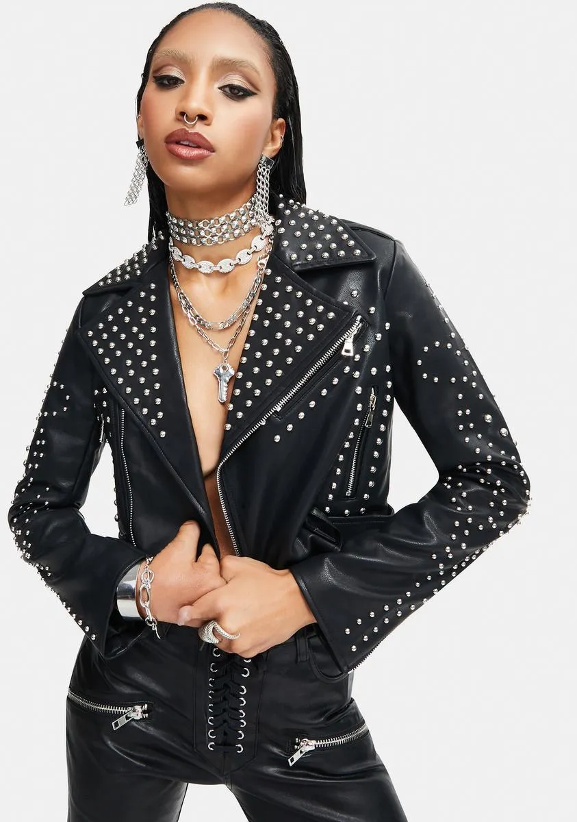 Bella Vita Cropped Studded Moto Jacket sold by Dolls Kill