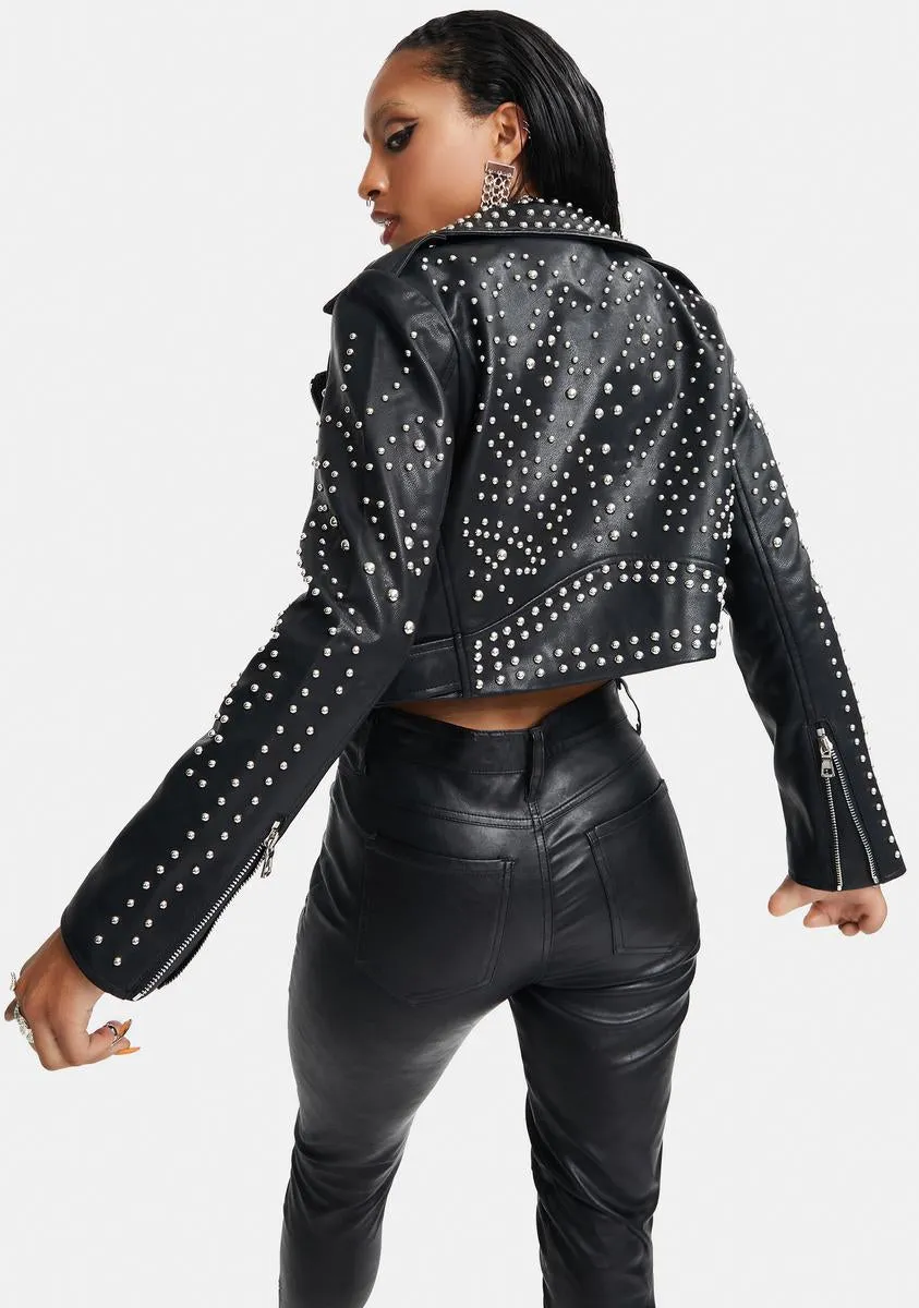 Bella Vita Cropped Studded Moto Jacket sold by Dolls Kill product image thumbnail 4