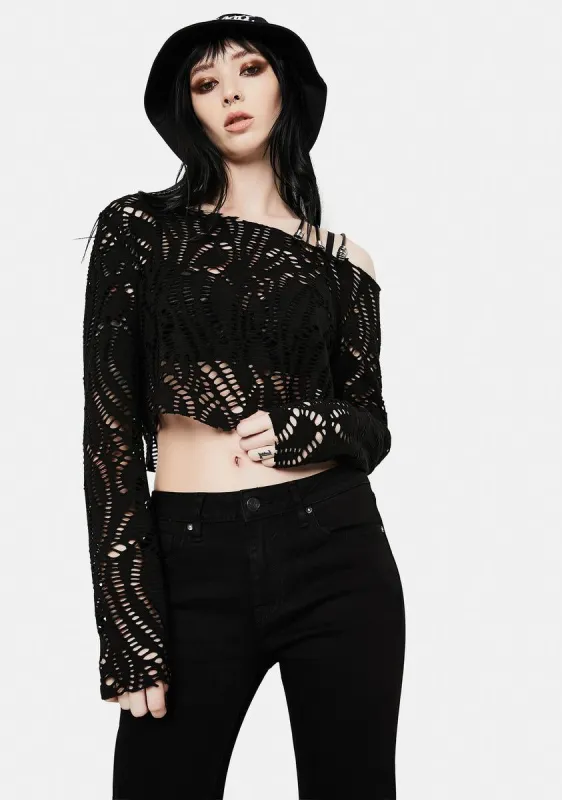 Long Sleeve Strappy Shoulder Top sold by Dolls Kill