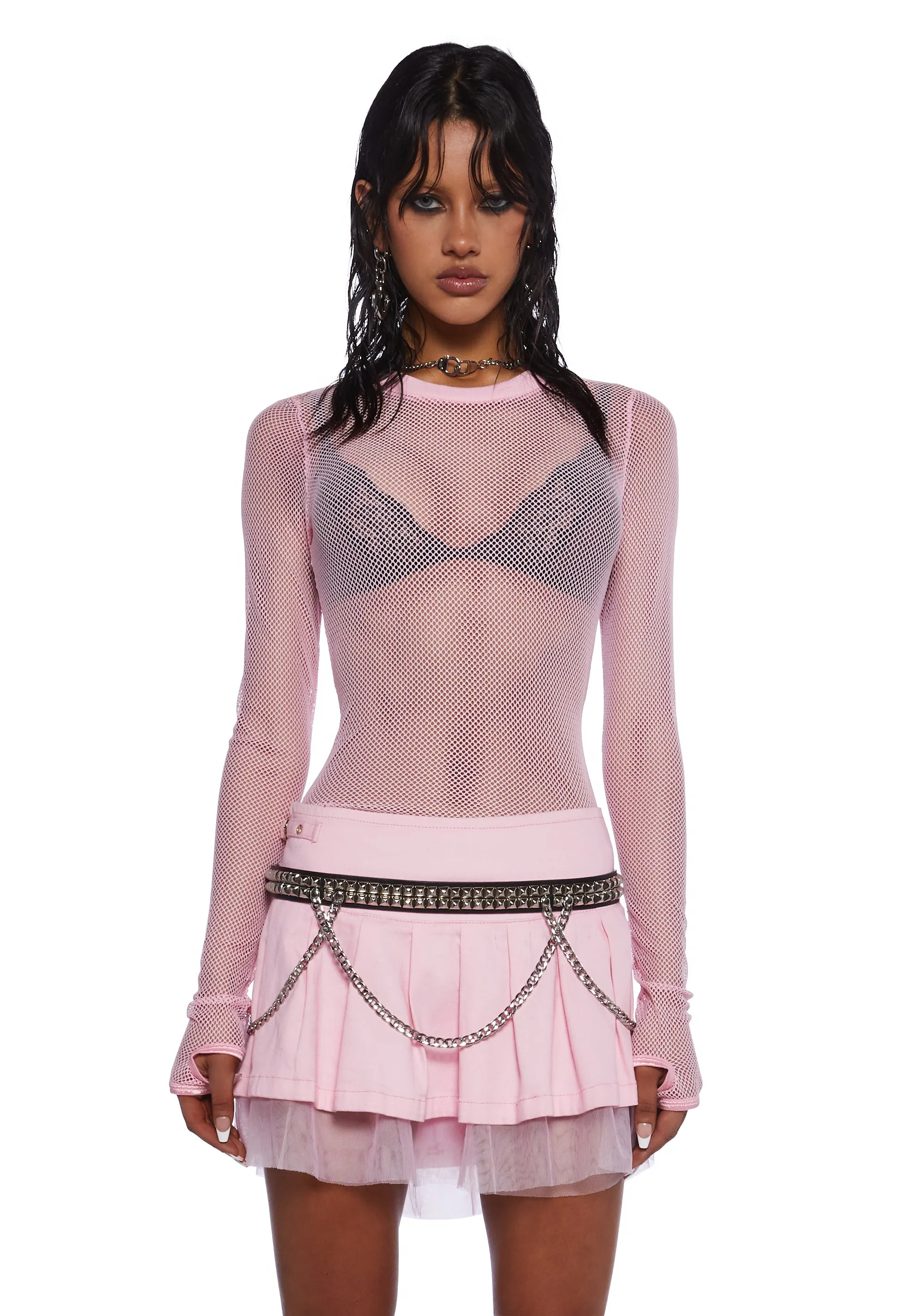 See Thru Me Fishnet Top - Pink sold by Dolls Kill