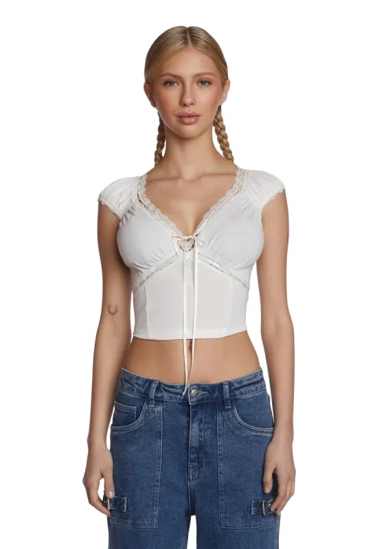 Queen Of Spring Lace Trim Top - White sold by Dolls Kill