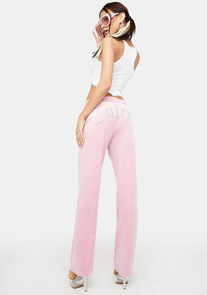 Rose Luxe Velour Rhinestone Logo Sweatpants sold by Dolls Kill