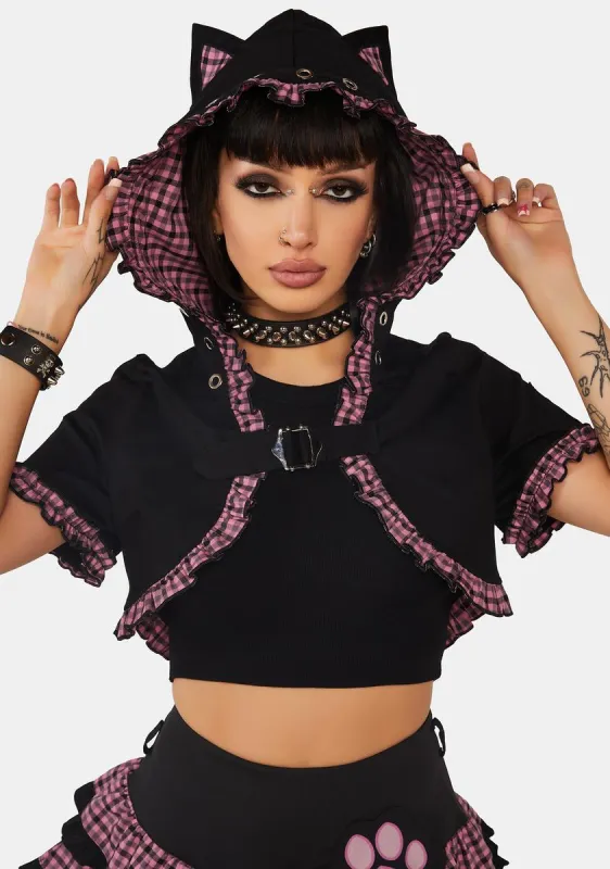 Gothic Pink Plaid Cat Ear Hoodie Cape sold by Dolls Kill