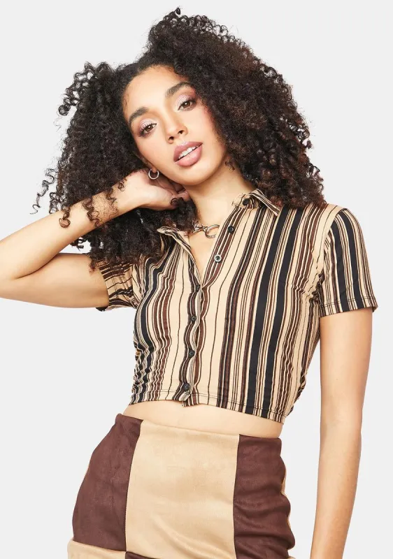 Mixed Stripe Brown Wuma Shirt sold by Dolls Kill