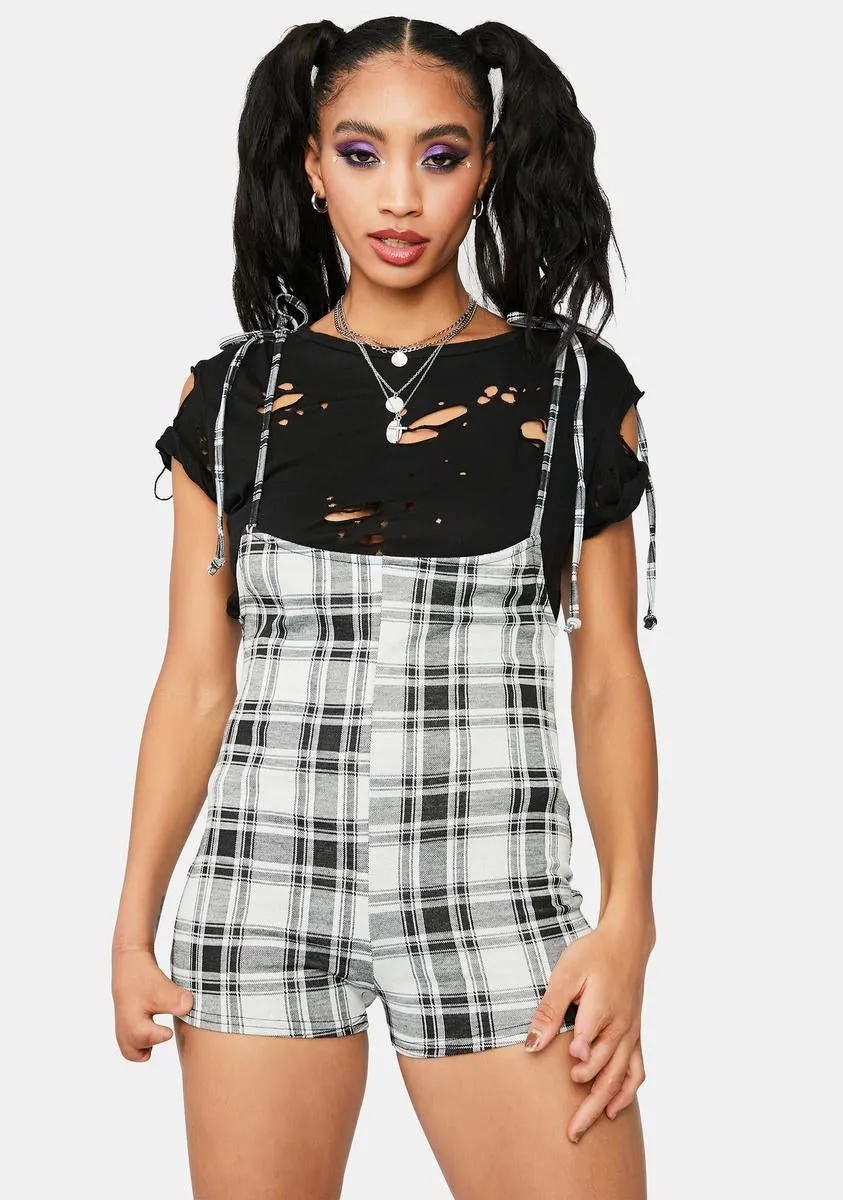 Proper Coach Plaid Suspender Tie Romper sold by Dolls Kill