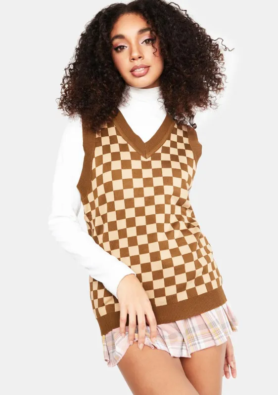 Knitted Oversized Checkered Sweater Vest sold by Dolls Kill