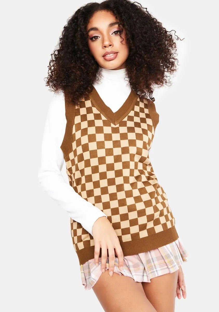 Knitted Oversized Checkered Sweater Vest sold by Dolls Kill