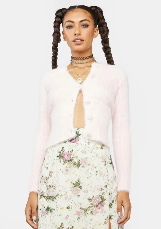 Pale Pink Fluffy Knit Cardigan sold by Dolls Kill