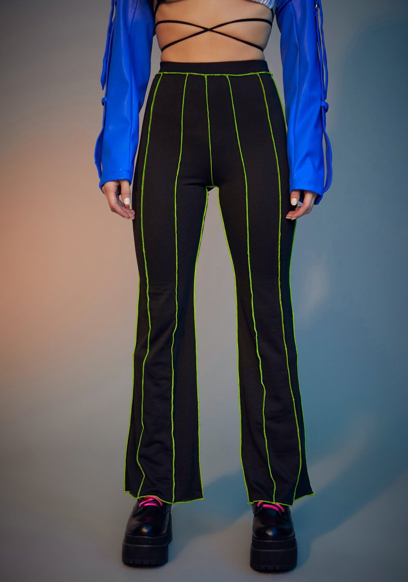 Lime Livin' Reckless Contrast Stitch Pants sold by Dolls Kill