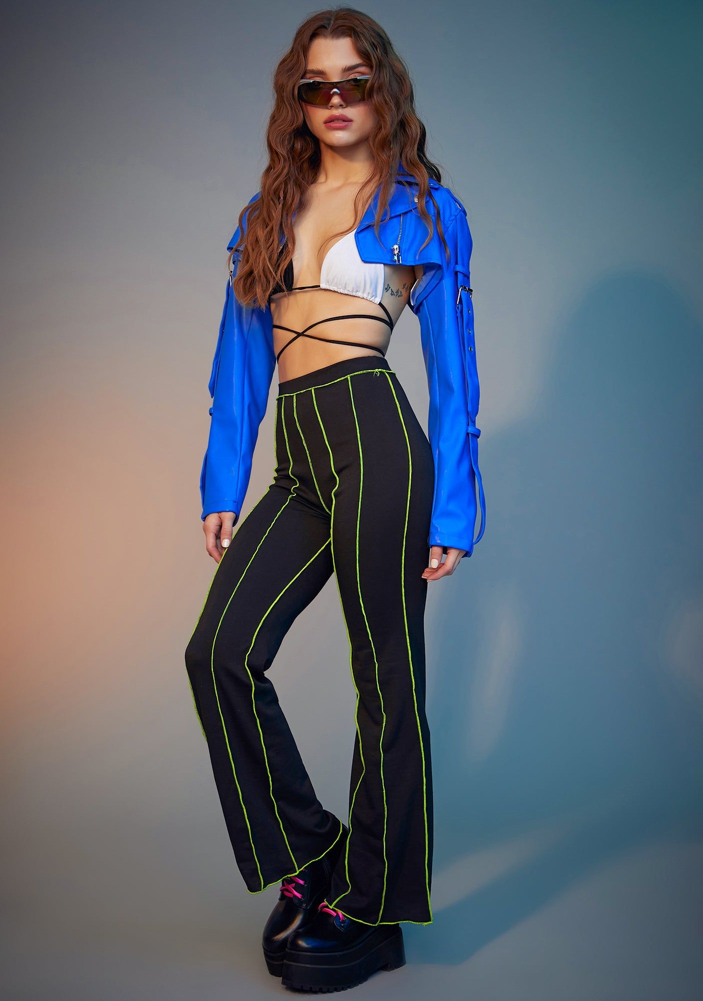 Lime Livin' Reckless Contrast Stitch Pants sold by Dolls Kill product image thumbnail 2