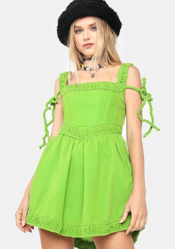 Green Fish Bone Velvet Dress sold by Dolls Kill
