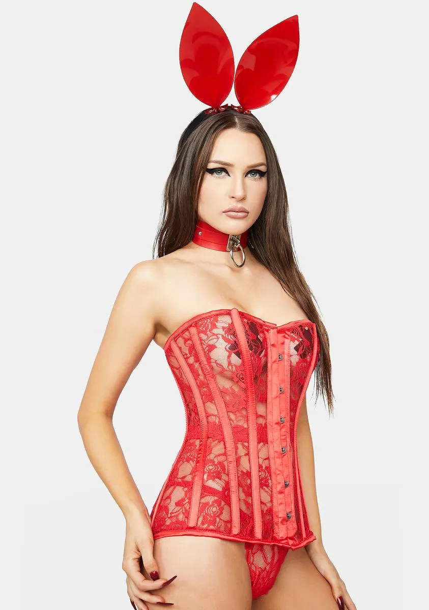 Red Lavish Sheer Lace Over Bust Corset sold by Dolls Kill product image thumbnail 2