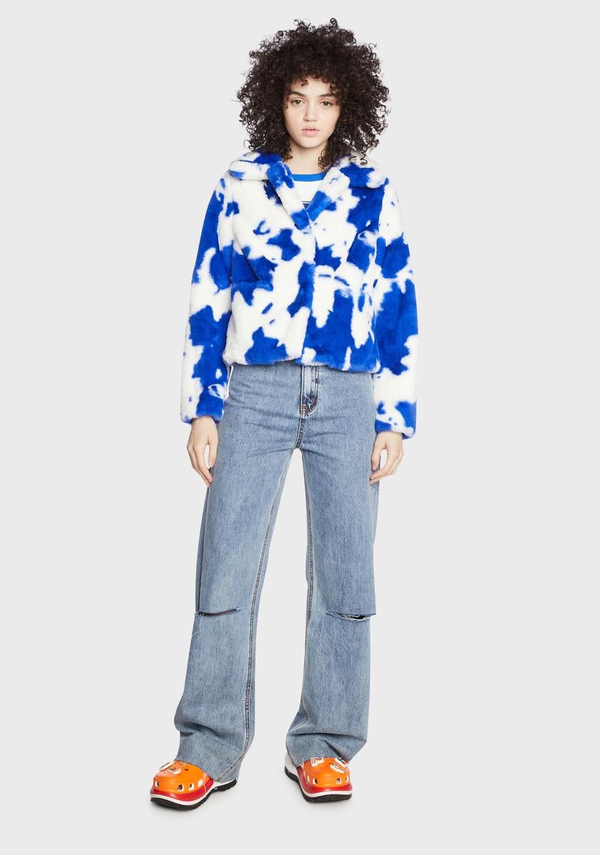 Jax Cow Faux Fur Jacket sold by Dolls Kill