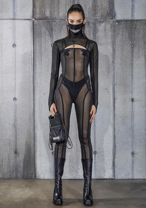 Snare Piping Detail Mesh Catsuit sold by Dolls Kill