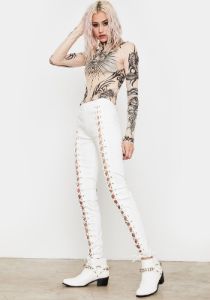 Pure Damned Darling Lace-Up Jeggings sold by Dolls Kill